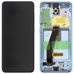 Γνήσια Original Samsung Galaxy S20 5G (SM-G981, SM-G981F), Samsung Galaxy S20 4G (SM-G980, SM-G980F) Dynamic AMOLED Οθόνη LCD Display Screen + Touch Screen DIgitizer Μηχανισμός Αφής + Frame Πλαίσιο GH82-22123D GH82-22131D Cloud Blue (Service Pack)