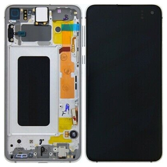 Γνήσια Original Samsung Galaxy S10+ , S10 Plus SM-G975F G975 Οθόνη LCD Display Screen + Touch Screen DIgitizer Μηχανισμός Αφής + Frame Πλαίσιο Prism White GH82-18849B GH82-18834B