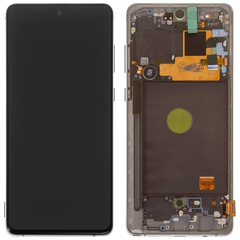 Γνήσια Original Samsung Galaxy Note 10 Lite SM-N770F N770 Οθόνη LCD Display Screen + Touch Screen DIgitizer Μηχανισμός Αφής + Frame Πλαίσιο Silver GH82-22055B (Service Pack By Samsung)