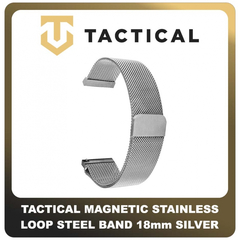 Original Γνήσιο Tactical 802 Loop Magnetic Stainless Steel Band 18mm Smartwatch Bracelet Strap Λουράκι Ζώνη Μαγνητικό Από Ανοξείδωτο Χάλυβα Για Ρολόι Silver Ασημί