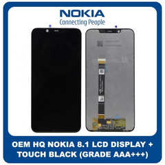 OEM HQ Nokia 8.1 Nokia8.1 , Nokia X7 NokiaX7 (TA-1099, TA-1113, TA-1115, TA-1131, TA-1119, TA-1121, TA-1128) IPS LCD Display Screen Assembly Οθόνη + Touch Screen Digitizer Μηχανισμός Αφής Black Μαύρο (Premium A+)