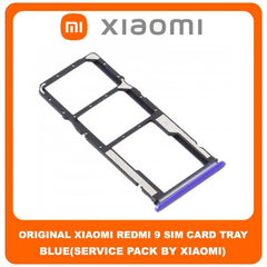 Original Γνήσιο Xiaomi Redmi 9 Redmi9 (M2004J19G, M2004J19C) SIM Tray Cover Assy + Micro SD Tray Slot Υποδοχέας Βάση Θήκη Κάρτας SIM Κάλυμμα Blue Μπλε (Service Pack By Xiaomi)