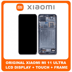 Γνήσια Original Xiaomi Mi 11 ULTRA, Mi11 ULTRA (M2102K1G, M2102K1C) AMOLED LCD Display Screen Assembly Οθόνη + Touch Screen Digitizer Μηχανισμός Αφής + Frame Bezel Πλαίσιο Σασί Black Μαύρο 56000300K100 (Service Pack By Xiaomi)