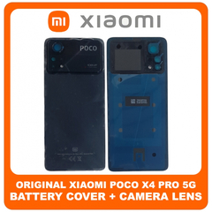 Γνήσια Original Xiaomi Poco X4 Pro 5G (2201116PG) Rear Back Battery Cover Πίσω Κάλυμμα Καπάκι Μπαταρίας + Camera Frame + Camera Lens Black Μαύρο (Service Pack By Xiaomi)
