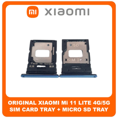 Γνήσια Original Xiaomi Mi 11 Lite 4G (M2101K9AG, M2101K9AI), Mi 11 Lite 5G (M2101K9G, M2101K9C, M2101K9R) SIM Card Tray + Micro SD Tray Slot Υποδοχέας Βάση Θήκη Κάρτας SIM Bubblegum Blue Μπλε (Service Pack By Xiaomi)
