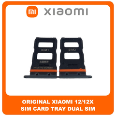 Γνήσια Original Xiaomi 12 (2201123G, 2201123C), Xiaomi12X (2112123AC, 2112123AG) Sim Card Tray Dual Sim Υποδοχέας Θήκης Κάρτας Sim Gray Μαύρο (Service Pack By Xiaomi)