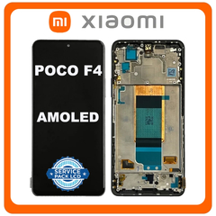 Γνήσια Original Xiaomi Poco F4 (22021211RG, 22021211RI) AMOLED LCD Display Screen Assembly Οθόνη + Touch Screen Digitizer Μηχανισμός Αφής + Frame Bezel Πλαίσιο Σασί  Black Μαύρο 56000HL11R00 (Sevice Pack By Xiaomi)