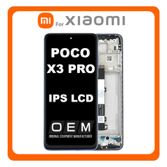 HQ OEM Συμβατό Για Xiaomi Poco X3 Pro (M2102J20SG, M2102J20SI) Poco X3 (MZB07Z0IN, MZB07Z1IN) IPS LCD Display Screen Assembly Οθόνη + Touch Screen Digitizer Μηχανισμός Αφής + Frame Bezel Πλαίσιο Σασί Frost Blue Μπλε (Grade AAA+++)​