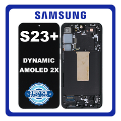 Γνήσια Original Samsung Galaxy S23+ 5G (SM-S916B, SM-S916B/DS) Dynamic AMOLED 2X LCD Display Screen Assembly Οθόνη + Touch Screen Digitizer Μηχανισμός Αφής + Frame Bezel Πλαίσιο Σασί Phantom Black Μαύρο GH82-30476A GH82-30477A (Service Pack By Samsung)