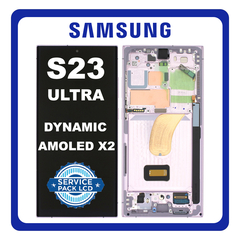 Γνήσια Original Samsung Galaxy S23 Ultra 5G (SM-S918B, SM-S918B/DS) Dynamic AMOLED 2X LCD Display Screen Assembly Οθόνη + Touch Screen Digitizer Μηχανισμός Αφής + Frame Bezel Πλαίσιο Σασί Lavender GH82-30465D (Service Pack By Samsung)
