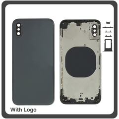 OEM HQ Apple Iphone XS, IphoneXS (A2097, A1920, A2100, A2098) Back Battery Cover- Housing Καπάκι Μπαταρίας- Σασί + Πλαινά πλήκτρα Side Keys + Θήκη Κάρτας Sim Holder Black (Grade AAA+++)