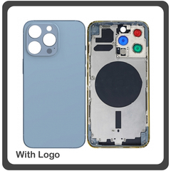 HQ OEM Συμβατό Για Apple iPhone 13 Pro, iPhone 13Pro (A2638, A2483) EU Version Rear Back Battery Cover Middle Frame- Housing Πίσω Κάλυμμα Καπάκι Πλάτη Μπαταρίας - Σασί + Side Keys Πλαινά πλήκτρα  + Sim Tray Θήκη Κάρτας Blue Μπλε (Grade AAA+++)