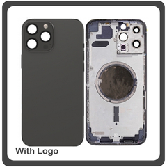 HQ OEM Συμβατό Για Apple iPhone 13 Pro Max, iPhone 13 ProMax (A2643, A2484, A2641) EU Version Rear Back Battery Cover Middle Frame- Housing Πίσω Κάλυμμα Καπάκι Πλάτη Μπαταρίας - Σασί + Side Keys Πλαϊνά πλήκτρα  + Sim Tray Θήκη Κάρτας Black Μαύρο (Grade AAA+++)