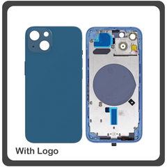 HQ OEM Συμβατό Για Apple iPhone 13, iPhone13 (A2633, A2482) EU Version Rear Back Battery Cover Middle Frame- Housing Πίσω Κάλυμμα Καπάκι Πλάτη Μπαταρίας - Σασί + Side Keys Πλαϊνά πλήκτρα  + Sim Tray Θήκη Κάρτας Midnight Blue Μπλε (Grade AAA+++)
