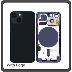 HQ OEM Συμβατό Για Apple iPhone 13 Mini, iPhone13 Mini (A2628, A2481) EU Version Rear Back Battery Cover Middle Frame- Housing Πίσω Κάλυμμα Καπάκι Πλάτη Μπαταρίας - Σασί + Side Keys Πλαινά πλήκτρα  + Sim Tray Θήκη Κάρτας Midnight Black Μαύρο (Grade AAA+++)