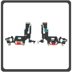 HQ OEM Συμβατό Για Apple iPhone 11 (A2221, A2111, A2223, iPhone12,1) Charging Dock Connector Lightning Flex Καλωδιοταινία Κονέκτορας Φόρτισης + Microphone  Μικρόφωνο Red Κόκκινο (Premium A+)