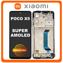 Γνήσια Original Xiaomi Poco X5 5G (22111317PG, 22111317PI) / Redmi Note 12 5G (22111317I, 22111317G)​ Super AMOLED LCD Display Screen Assembly Οθόνη + Touch Screen Digitizer Μηχανισμός Αφής + Frame Bezel Πλαίσιο Σασί Jaguar Black Μαύρο 560001M17P00 (Service Pack By Xiaomi)