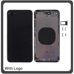​OEM HQ Apple Iphone 8 Plus Back Battery Cover Middle Frame- Housing Καπάκι Μπαταρίας- Σασί + Πλαινά πλήκτρα Side Keys + Θήκη Κάρτας Sim Holder Black