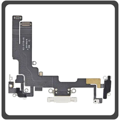 Γνήσια Original For iPhone 14, iPhone14 (A2882, A2649) Charging Dock Connector Lightning Flex With Board Καλωδιοταινία Κονέκτορας Φόρτισης + Microphone Μικρόφωνο Starlight Άσπρο Pulled