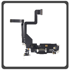 iPhone 14 Pro (A2890, A2650) Lightning USB Charging Dock Connector Lightning Flex Καλωδιοταινία Κονέκτορας Φόρτισης + Microphone Μικρόφωνο Space Black Μαύρο (Ref By Apple)