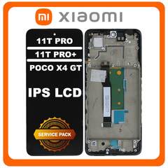 Γνήσια Original Xiaomi Redmi Note 11T Pro (22041216C), Redmi Note 11T Pro+ 5G (22041216UC), Poco X4 GT (22041216G), IPS LCD Display Screen Assembly Οθόνη + Touch Screen Digitizer Μηχανισμός Αφής + Frame Bezel Πλαίσιο Σασί Black Μαύρο 5600010L1600 (Service Pack By Xiaomi)