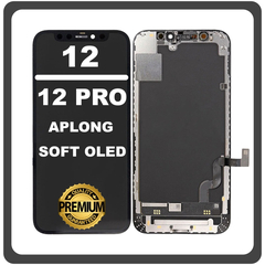 HQ OEM Συμβατό Με Apple iPhone 12, iPhone12 (A2403, A2172), Apple iPhone 12 Pro (A2407, A2341) APLONG SOFT OLED LCD Display Screen Assembly Οθόνη + Touch Screen Digitizer Μηχανισμός Αφής Black Μαύρο (Premium A+) (Lifetime Warranty Για Συνεργατες B2B​)