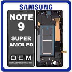 HQ OEM Συμβατό Με Samsung Galaxy Note 9, Note9 (SM-N960F, SM-N9600) Super AMOLED LCD Display Screen Assembly Οθόνη + Touch Screen Digitizer Μηχανισμός Αφής + Frame Bezel Πλαίσιο Σασί Midnight Black Μαύρο (Premium A+)