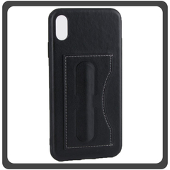Θήκη Πλάτης - Back Cover, Silicone Σιλικόνη Δερματίνη Leather Minimalist Support Case Black Μαύρο For iPhone XR