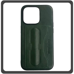 Θήκη Πλάτης - Back Cover, Silicone Σιλικόνη Δερματίνη Leather Minimalist Plug-in Support Case Green Πράσινο For iPhone 14 Pro Max