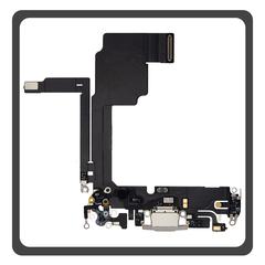 Γνήσια Original Apple iPhone 15 Pro, iPhone 15Pro (A2848, A3101) Charging Dock Connector Type CFlex Καλωδιοταινία Κονέκτορας Φόρτισης + Microphone Μικρόφωνο Silver Ασημί Pulled