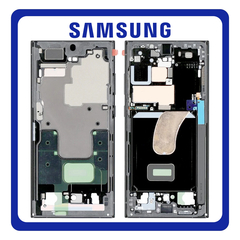 Γνήσια Original Samsung Galaxy S23 Ultra 5G (SM-S918B, SM-S918B/DS) LCD Front Housing LCD Middle Frame Bezel Plate Μεσαίο Πλαίσιο Graphite / Red GH96-15833E (Service Pack By Samsung)