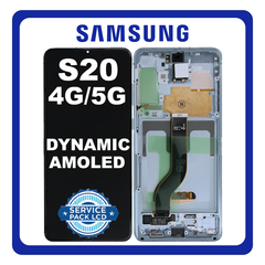 Γνήσια Original Samsung Galaxy S20 4G (SM-G980), S20 5G (SM-G981) Dynamic AMOLED 2X LCD Display Assembly Screen Οθόνη + Touch Screen Digitizer Μηχανισμός Αφής + Frame Bezel Πλαίσιο Cloud Blue Μπλε GH82-31434D GH82-31433D​ No Camera (Service Pack By Samsung)
