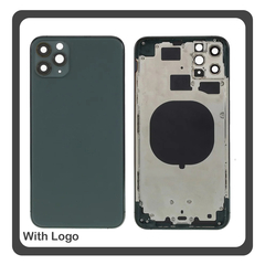 iPhone 11 Pro Max (A2218, A2161) Rear Back Battery Cover Middle Frame- Housing Πίσω Κάλυμμα Καπάκι Πλάτη Μπαταρίας - Σασί + Camera Lens Τζαμάκι Κάμερας + Side Keys Πλαϊνά πλήκτρα  + Sim Tray Θήκη Κάρτας Matte Midnight Green Πράσινο (Ref By Apple)