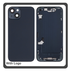 HQ OEM Συμβατό Με Apple iPhone 14, iPhone14 (A2882, A2649) Rear Back Battery Cover Middle Frame- Housing Πίσω Κάλυμμα Καπάκι Πλάτη Μπαταρίας - Σασί + Side Keys Πλαϊνά πλήκτρα  + Sim Tray Θήκη Κάρτας Black Μαύρο (Premium A+)