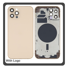 HQ OEM Συμβατό Με Apple iPhone 12 Pro (A2407, A2341) Rear Back Battery Cover Middle Frame- Housing Πίσω Κάλυμμα Καπάκι Πλάτη Μπαταρίας - Σασί + Side Keys Πλαϊνά πλήκτρα  + Sim Tray Θήκη Κάρτας Gold Χρυσό (Premium A+)