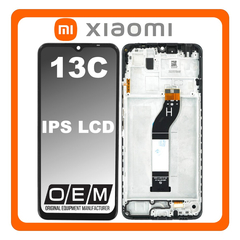 HQ OEM Συμβατό Με Xiaomi Redmi 13C 4G (23100RN82L, 23106RN0DA) IPS LCD Display Screen Assembly Οθόνη + Touch Screen Digitizer Μηχανισμός Αφής + Frame Bezel Πλαίσιο Σασί Black Μαύρο (Premium A+)