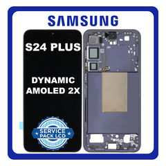 Γνήσια Original Samsung Galaxy S24 Plus, S24+ (SM-S926B, SM-S926B/DS) Dynamic LTPO AMOLED 2X LCD Display Screen Assembly Οθόνη + Touch Screen Digitizer Μηχανισμός Αφής + Frame Bezel Πλαίσιο Σασί Cobalt Violet Βιολετί GH82-33410C (Service Pack By Samsung)