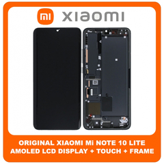 Original Xiaomi Mi Note 10 (M1910F4G) / Mi Note 10 Pro (M1910F4G, M1910F4S) / Mi Note 10 Lite (M2002F4LG, M1910F4G) AMOLED LCD Display Screen Assembly Οθόνη + Touch Screen Digitizer Μηχανισμός Αφής + Frame Bezel Πλαίσιο Σασί Black Μαύρο 56000300F400 (Service Pack By Xiaomi)