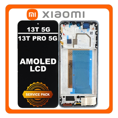 Γνήσια Original Xiaomi 13T 5G (2306EPN60G) / Xiaomi 13T Pro (23078PND5G), AMOLED LCD Display Screen Assembly Οθόνη + Touch Screen Digitizer Μηχανισμός Αφής + Frame Bezel Πλαίσιο Σασί​​ Meadow Green Πράσινο 5600060M1200 (Service Pack By Xiaomi)