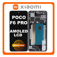 Γνήσια Original Xiaomi Poco F6 Pro 5G, AMOLED LCD Display Screen Assembly Οθόνη + Touch Screen Digitizer Μηχανισμός Αφής + Frame Bezel Πλαίσιο Σασί Black Μαύρο 5600160N1100 (Service Pack By Xiaomi)