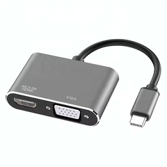 Adapter Detech, 2in1 usb-c - Hdmi+vga, 4k, 30hz, 3d, Gray - 17842