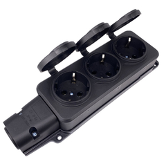 Extension Socket no Brand 5703, 3 Way, 250v, 16a, Waterproof, Without Cable, Black - 17872