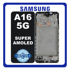 Γνήσια Original Samsung Galaxy A16 5G (SM-A166B, SM-A166B/DS) Super AMOLED LCD Οθόνη + Touch Screen Digitizer + Frame Bezel Black Μαύρο GH82-36143A (Service Pack By Samsung)