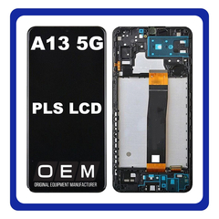 HQ OEM Συμβατό Με Samsung Galaxy A13 5G (SM-A136U, SM-A136U1) PLS LCD Display Screen Assembly Οθόνη + Touch Screen Digitizer Μηχανισμός Αφής + Frame Bezel Πλαίσιο Σασί Black Μαύρο (Premium A+)