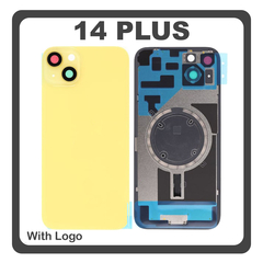HQ OEM Συμβατό Με Apple iPhone 14 Plus (A2886, A2632, A2885) Rear Back Battery Cover Πίσω Κάλυμμα Καπάκι Πλάτη Μπαταρίας + Metal Plate + Camera Lens Τζαμάκι Κάμερας + Magsafe Yellow Κίτρινο (Premium A+)
