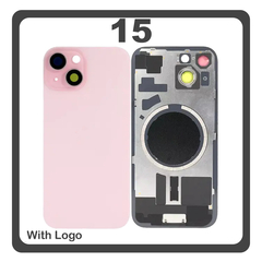 HQ OEM Συμβατό Με iPhone 15 , iPhone15 (A3090, A2846) Rear Back Battery Cover Πίσω Κάλυμμα Καπάκι Πλάτη Μπαταρίας + Metal Plate + Camera Lens Τζαμάκι Κάμερας + Magsafe Pink Ροζ (Premium A+)