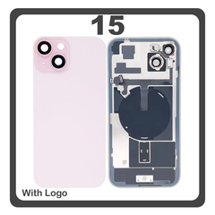 HQ OEM Συμβατό Με iPhone 15 , iPhone15 (A3090, A2846) Rear Back Battery Cover Πίσω Κάλυμμα Καπάκι Πλάτη Μπαταρίας + Metal Plate + Camera Lens Τζαμάκι Κάμερας + Magsafe + NFC Pink Ροζ (Premium A+)