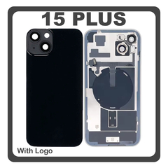 HQ OEM Συμβατό Με Apple iPhone 15 Plus, iPhone 15+ (A3094, A2847) Rear Back Battery Cover Πίσω Κάλυμμα Καπάκι Πλάτη Μπαταρίας + Metal Plate + Camera Lens Τζαμάκι Κάμερας + Magsafe + NFC Graphite Μαύρο (Premium A+)