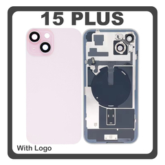 HQ OEM Συμβατό Με Apple iPhone 15 Plus, iPhone 15+ (A3094, A2847) Rear Back Battery Cover Πίσω Κάλυμμα Καπάκι Πλάτη Μπαταρίας + Metal Plate + Camera Lens Τζαμάκι Κάμερας + Magsafe + NFC Pink Ροζ (Premium A+)