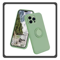 Θήκη Πλάτης - Back Cover, Silicone Σιλικόνη Mint Green Πράσινο FInger Grip Case For iPhone 15 Pro